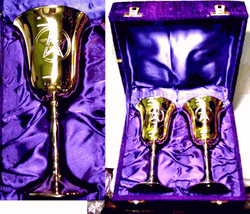 Brass Set of 2 - 7.5" Pentacle Chalices in Case